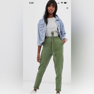 Asos Army Green Twill Tie Waist Pants